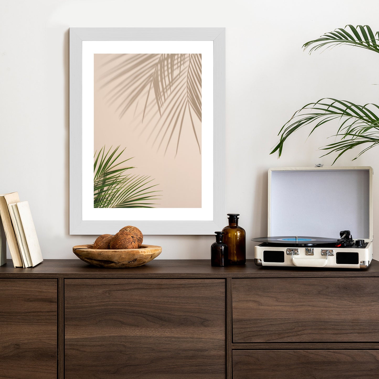 Poster Sommer Natürliche Grüne Palmblätter Und Schatten Rahmen Aluminium Farbe Schwarz