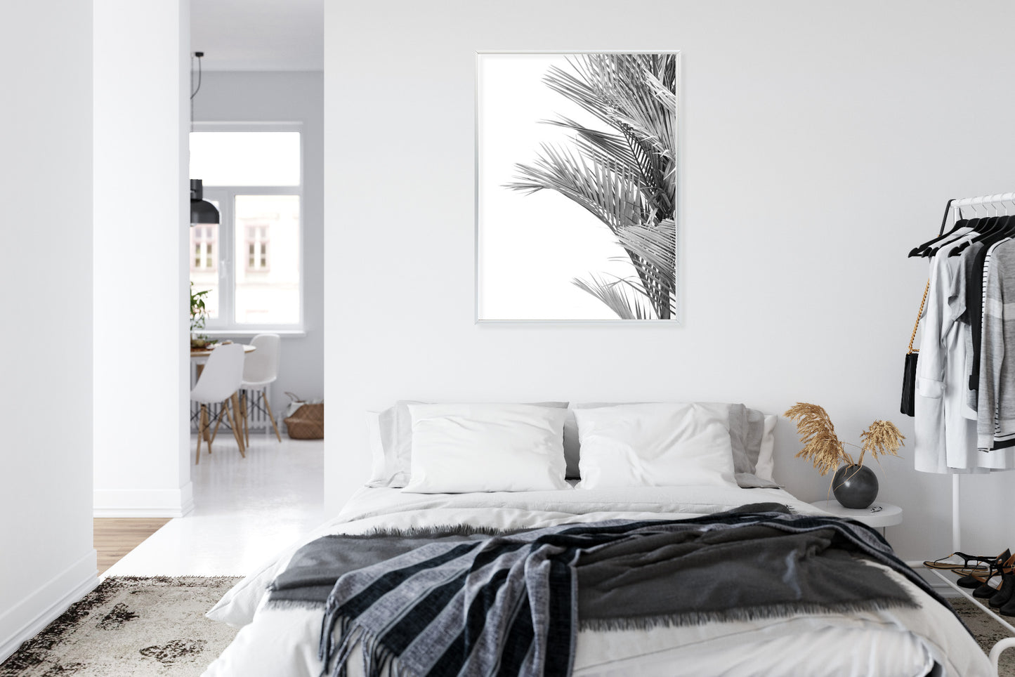 Poster Schwarze Und Weiße Palmblätter Rahmen Holz Mit Passepartout Farbe Natürlich