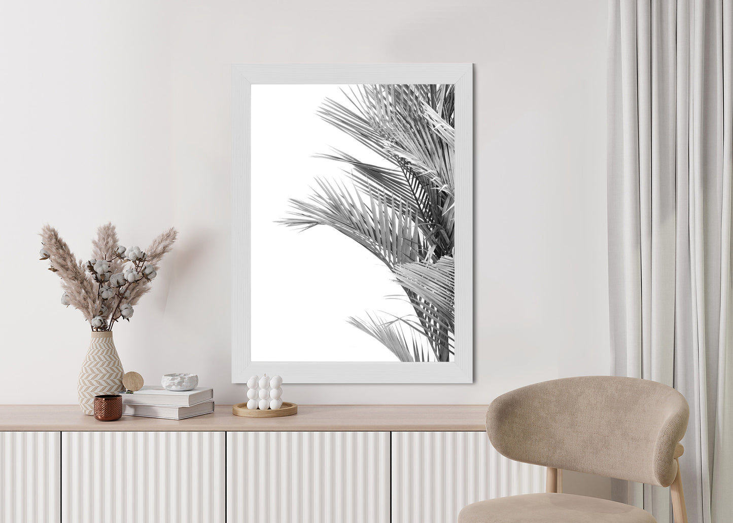 Poster Schwarze Und Weiße Palmblätter Rahmen Holz Mit Passepartout Farbe Natürlich