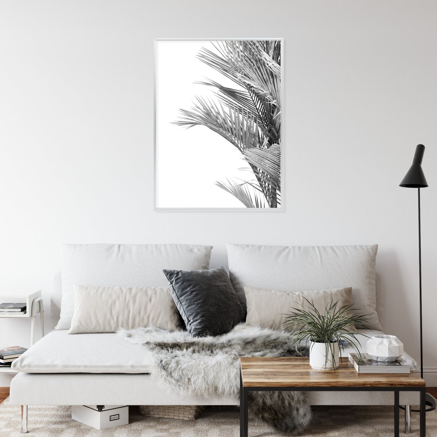 Poster Schwarze Und Weiße Palmblätter Rahmen Holz Mit Passepartout Farbe Natürlich