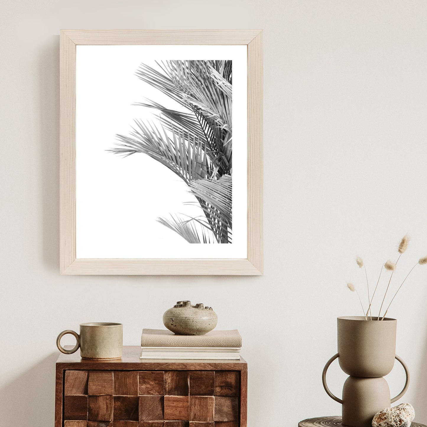 Poster Schwarze Und Weiße Palmblätter Rahmen Holz Mit Passepartout Farbe Natürlich