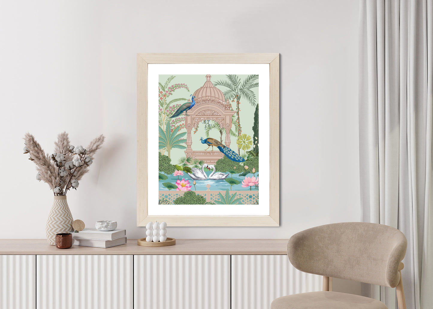 Poster Palast Der Pfauen Und Palmen Rahmen Holz Mit Passepartout Farbe Natürlich