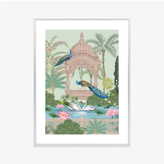 Poster Palast Der Pfauen Und Palmen Rahmen Holz Mit Passepartout Farbe Natürlich