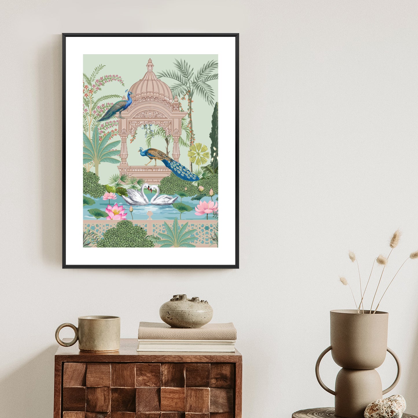 Poster Palast Der Pfauen Und Palmen Rahmen Holz Mit Passepartout Farbe Natürlich