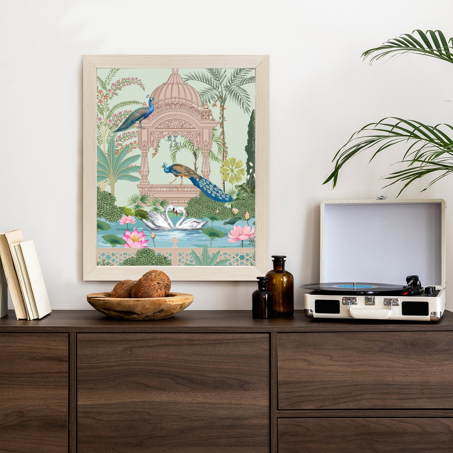 Poster Palast Der Pfauen Und Palmen Rahmen Holz Mit Passepartout Farbe Natürlich