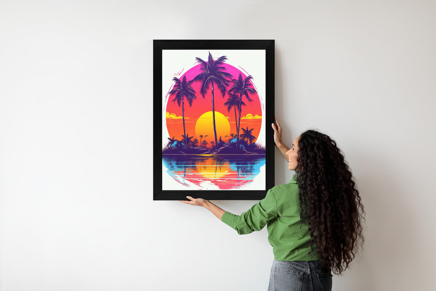 Poster Einsame Insel Mit Palmen Und Der Untergehenden Sonne
