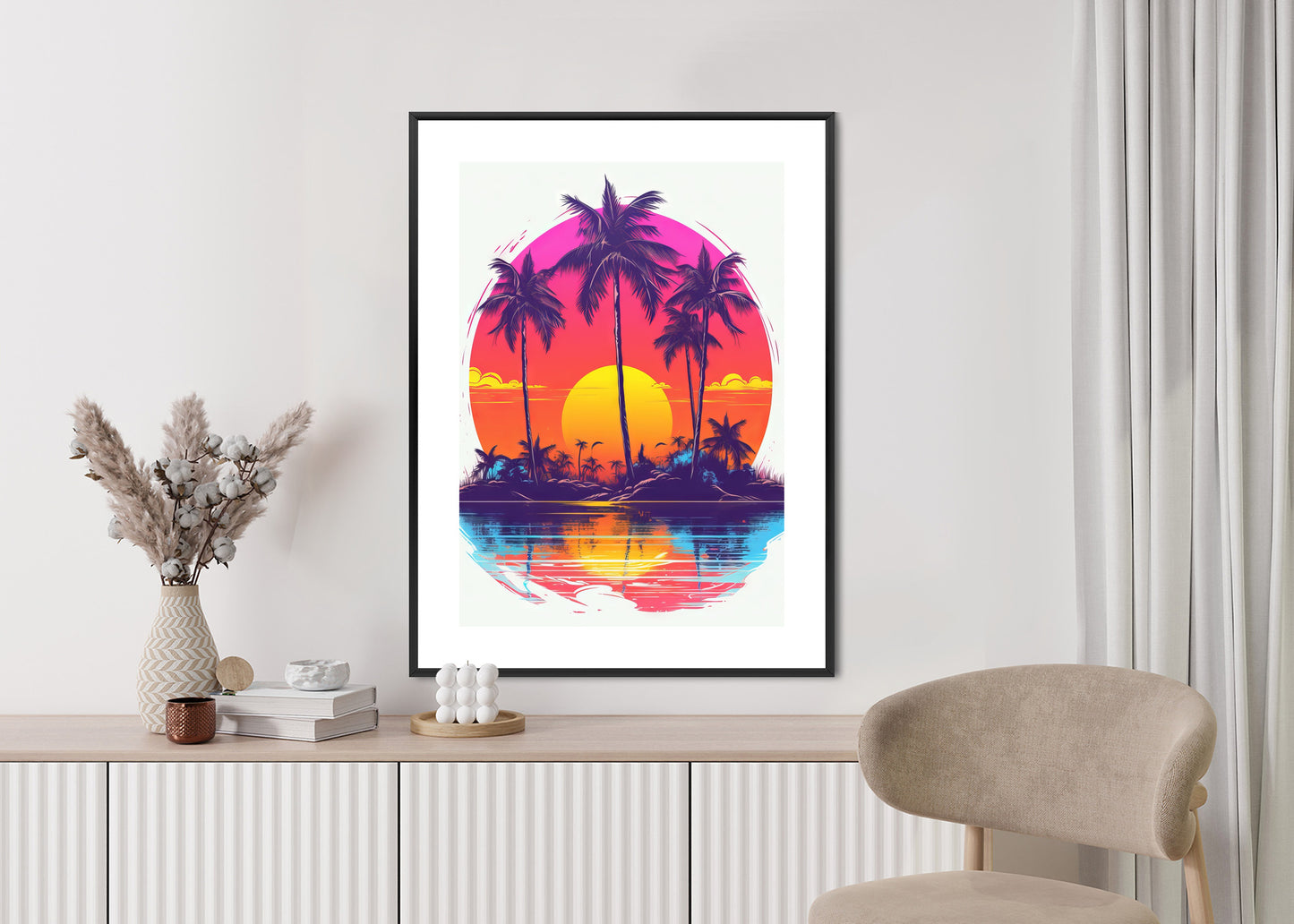 Poster Einsame Insel Mit Palmen Und Der Untergehenden Sonne