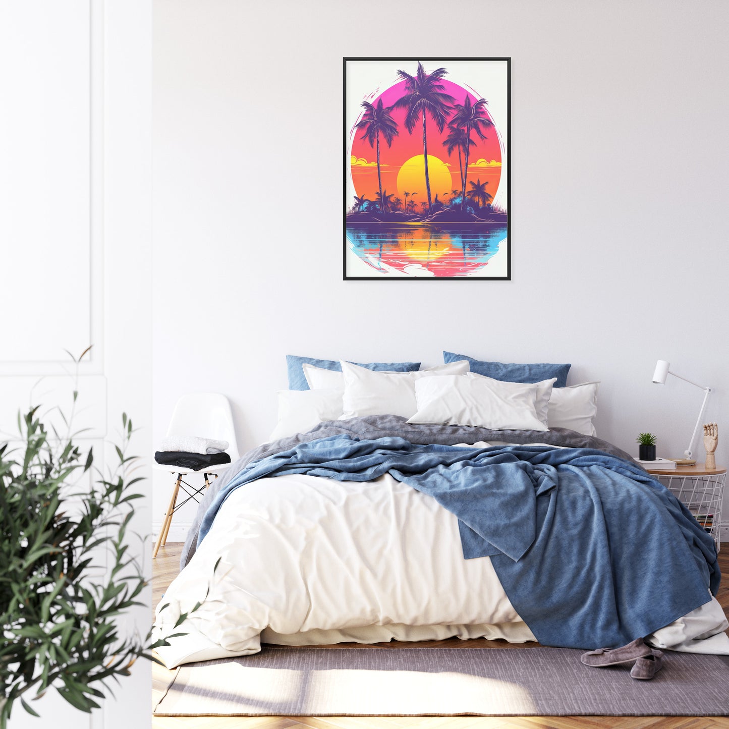 Poster Einsame Insel Mit Palmen Und Der Untergehenden Sonne