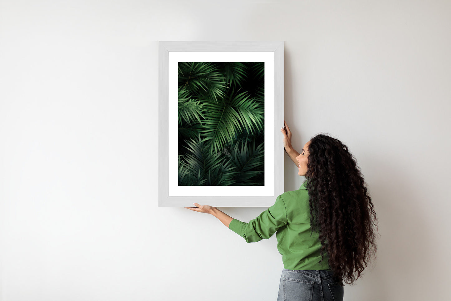 Poster Dunkle Bambusblätter Rahmen Holz Mit Passepartout Farbe Natürlich
