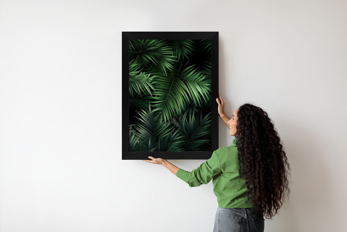 Poster Dunkle Bambusblätter Rahmen Holz Mit Passepartout Farbe Natürlich
