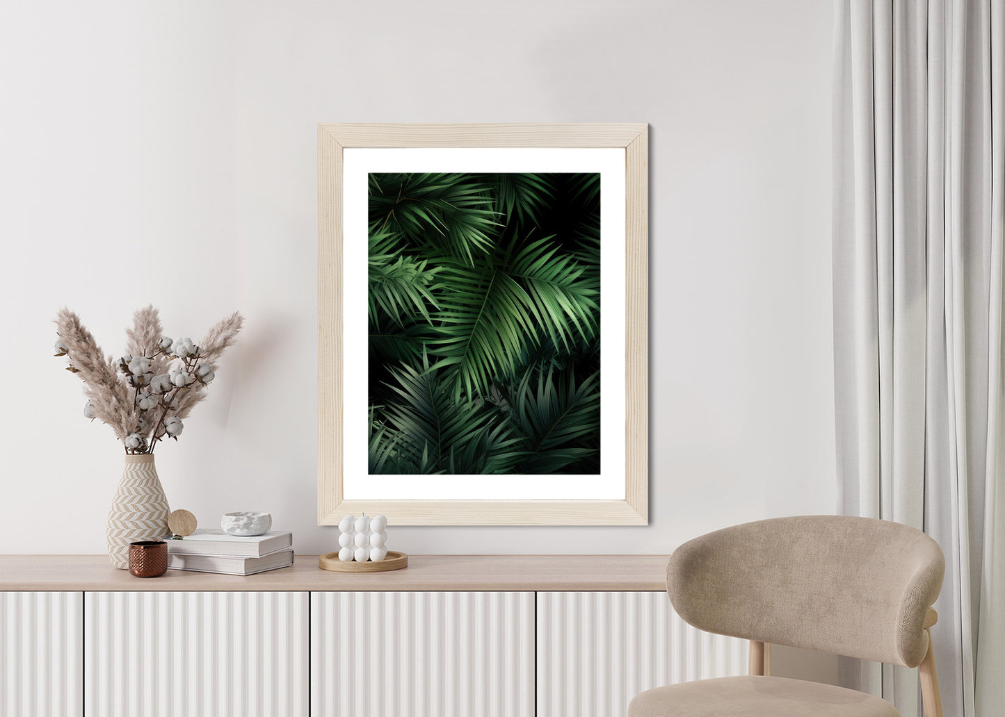 Poster Dunkle Bambusblätter Rahmen Holz Mit Passepartout Farbe Natürlich
