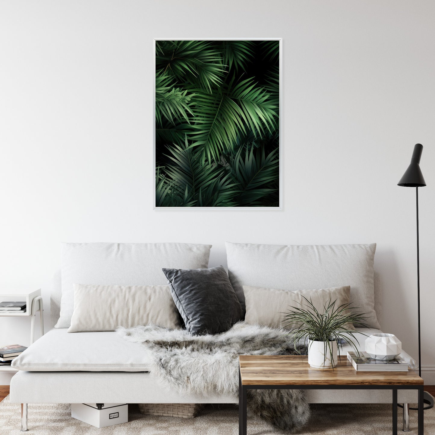 Poster Dunkle Bambusblätter Rahmen Holz Mit Passepartout Farbe Natürlich