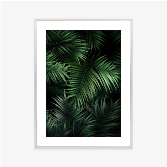 Poster Dunkle Bambusblätter Rahmen Holz Mit Passepartout Farbe Natürlich