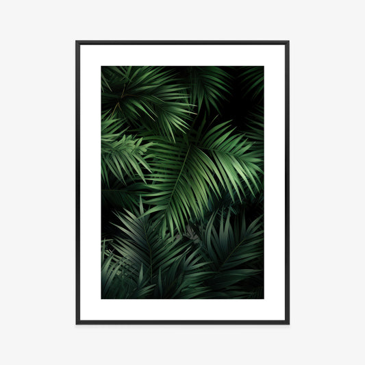 Poster Dunkle Bambusblätter Rahmen Holz Mit Passepartout Farbe Natürlich