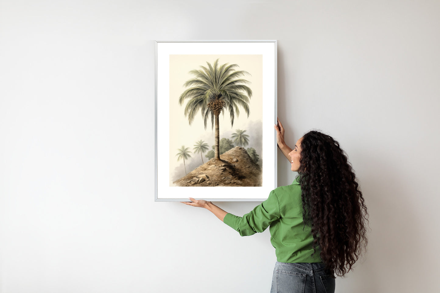 Poster Botanische Palme In Einer Wüstenlandschaft Rahmen Holz Mit Passepartout Farbe Natürlich