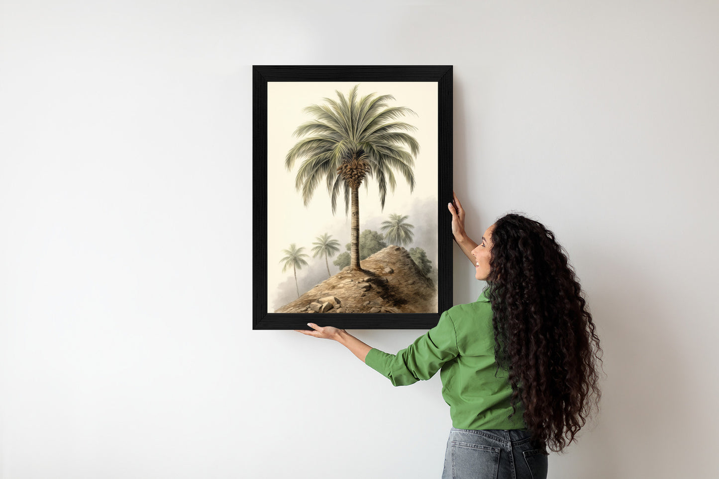 Poster Botanische Palme In Einer Wüstenlandschaft Rahmen Holz Mit Passepartout Farbe Natürlich