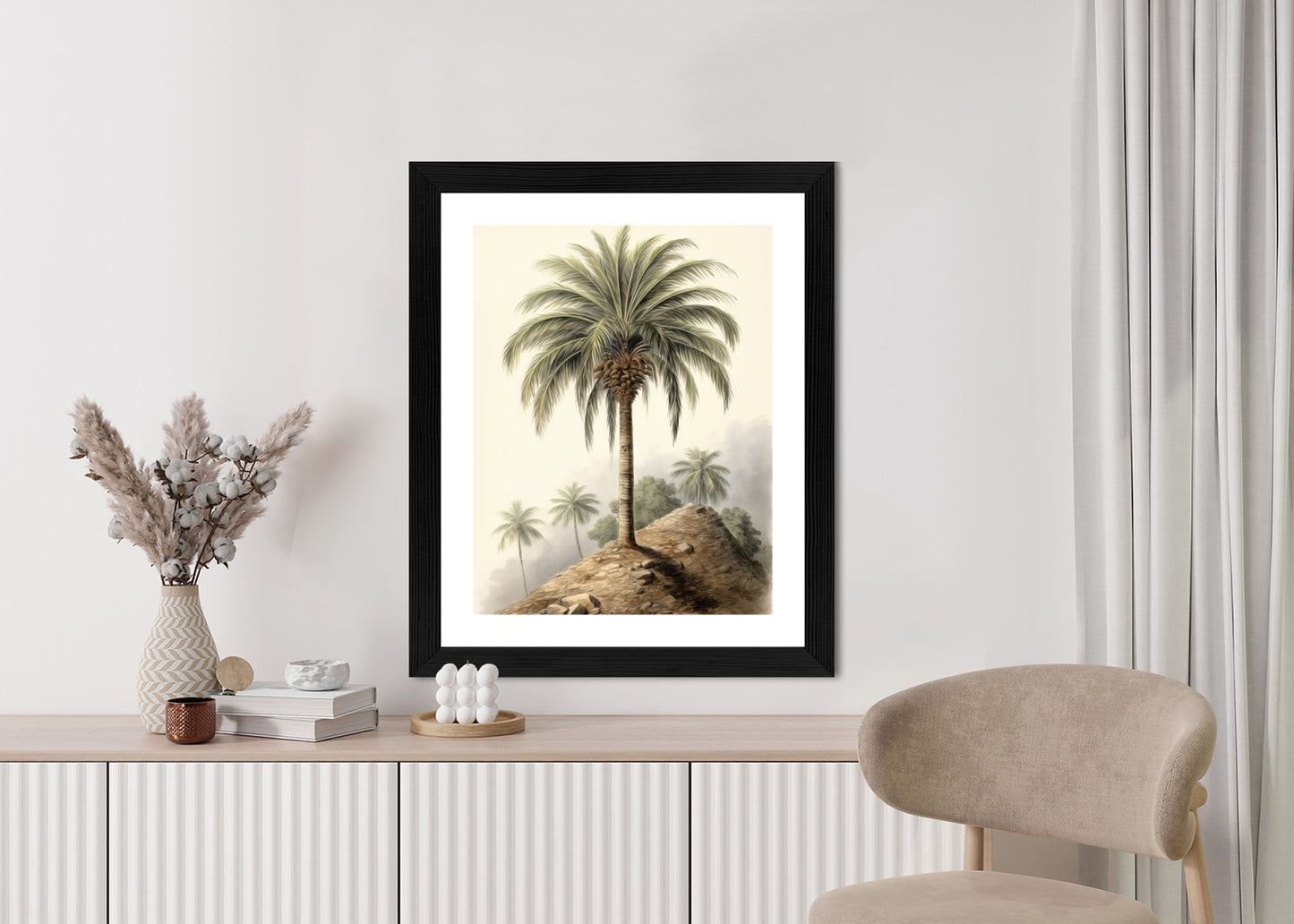 Poster Botanische Palme In Einer Wüstenlandschaft Rahmen Holz Mit Passepartout Farbe Natürlich