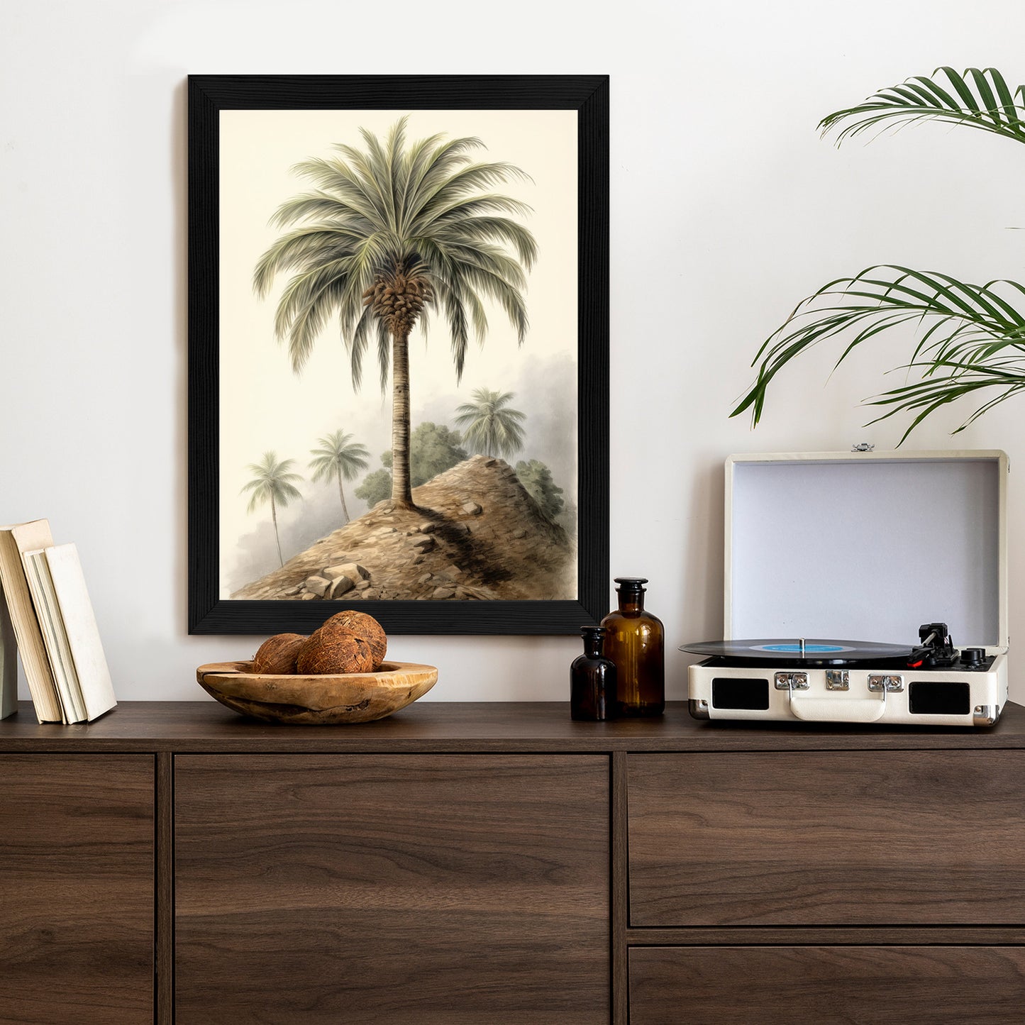 Poster Botanische Palme In Einer Wüstenlandschaft Rahmen Holz Mit Passepartout Farbe Natürlich
