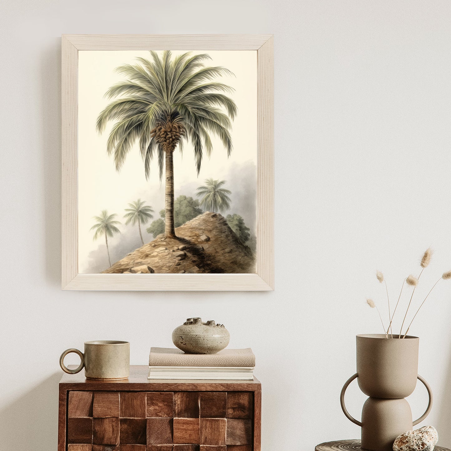 Poster Botanische Palme In Einer Wüstenlandschaft Rahmen Holz Mit Passepartout Farbe Natürlich