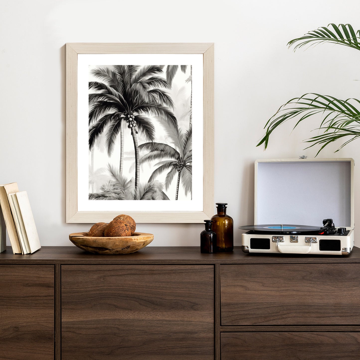 Poster Palmen Mit Früchten Rahmen Holz Mit Passepartout Farbe Natürlich