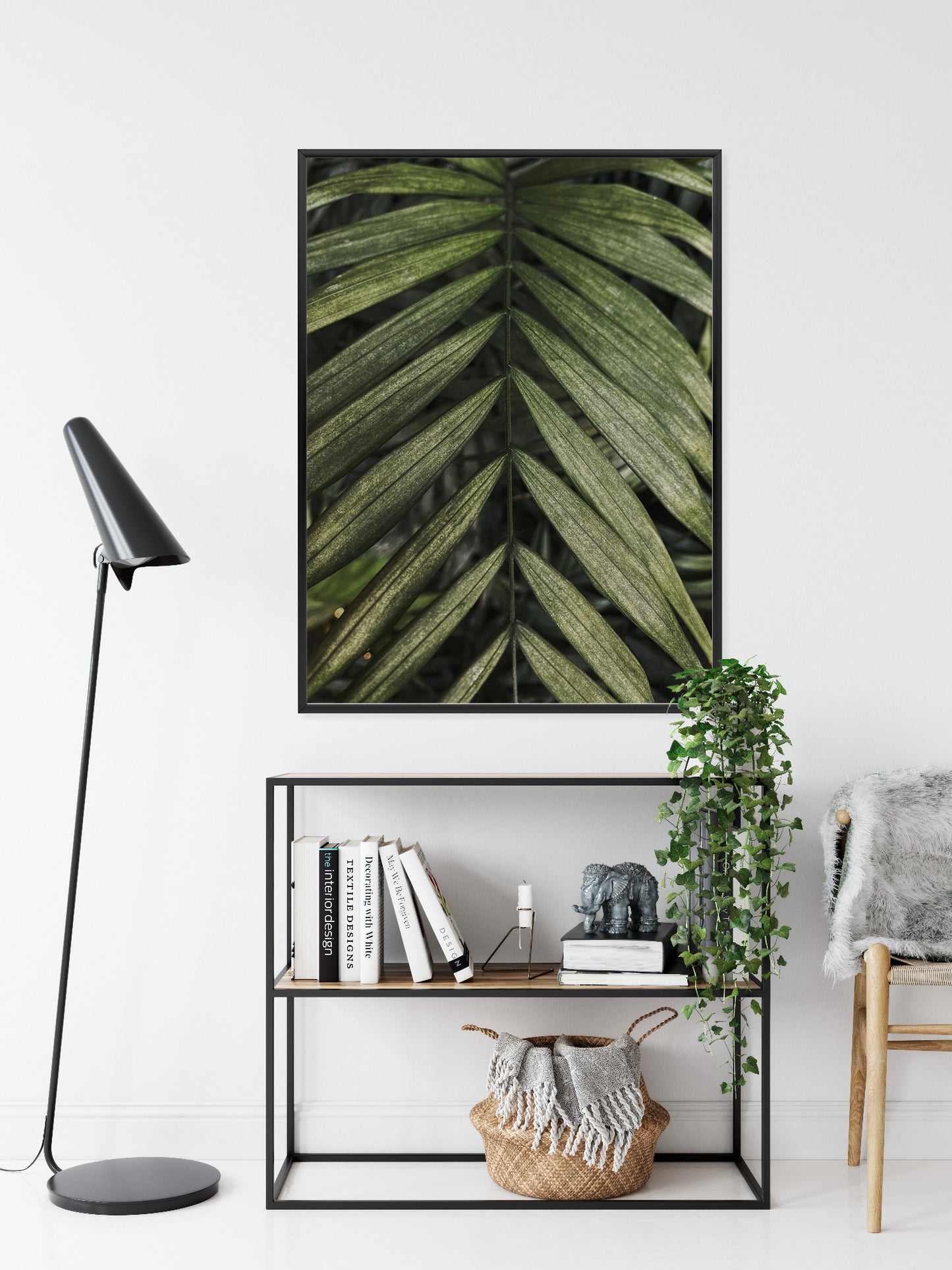Poster Exotische Palmblätter Rahmen Hölzern Farbe Natürlich