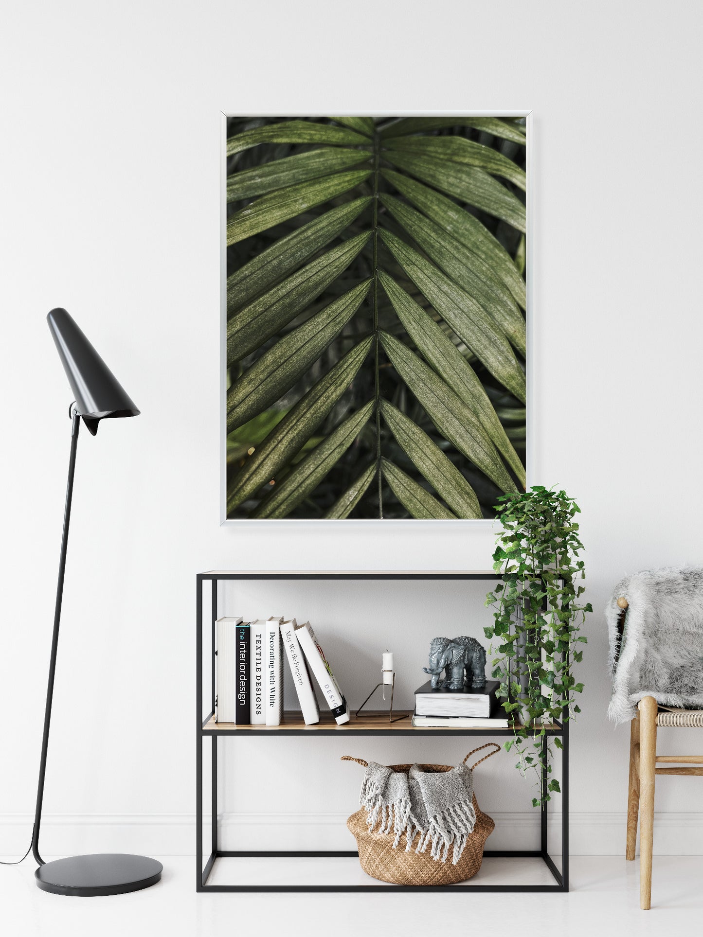 Poster Exotische Palmblätter Rahmen Hölzern Farbe Natürlich