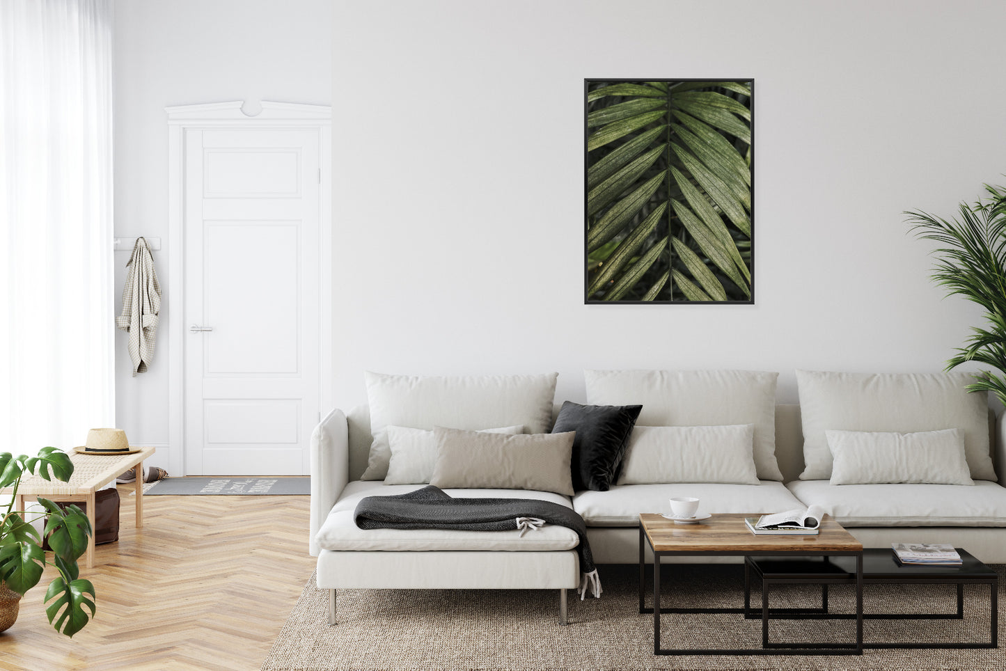 Poster Exotische Palmblätter Rahmen Hölzern Farbe Natürlich