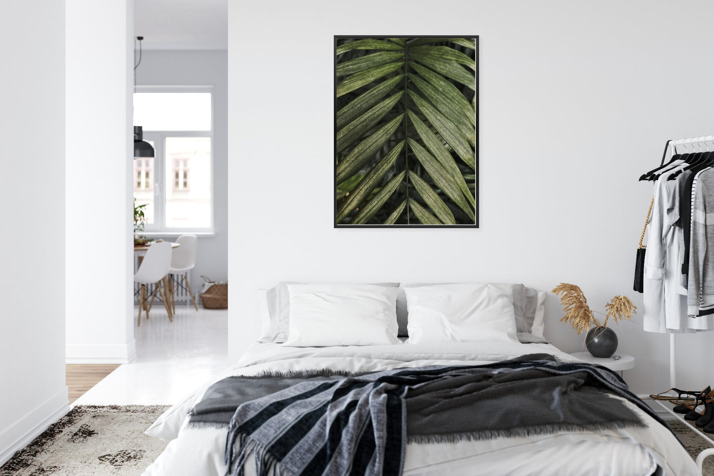 Poster Exotische Palmblätter Rahmen Hölzern Farbe Natürlich
