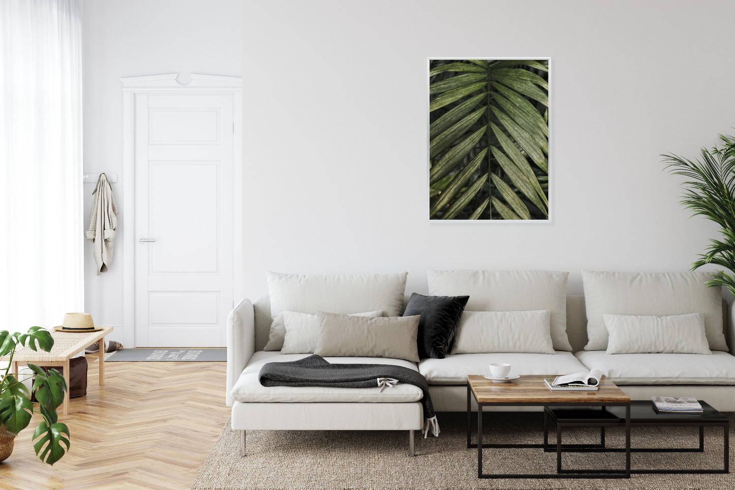 Poster Exotische Palmblätter Rahmen Hölzern Farbe Natürlich