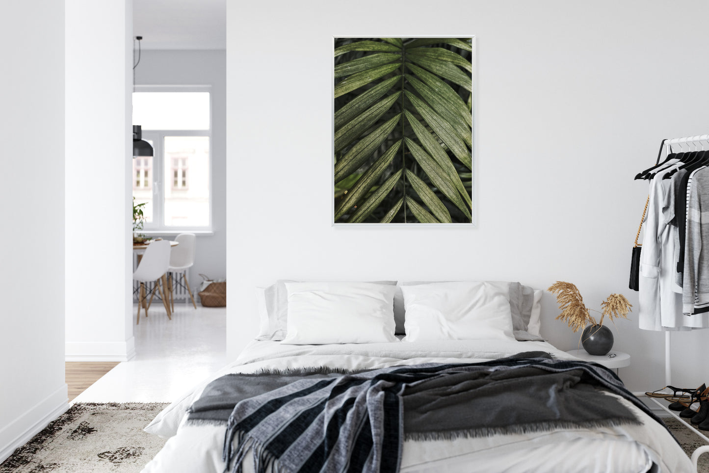 Poster Exotische Palmblätter Rahmen Hölzern Farbe Natürlich
