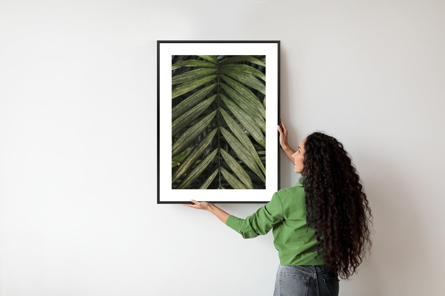 Poster Exotische Palmblätter Rahmen Hölzern Farbe Natürlich