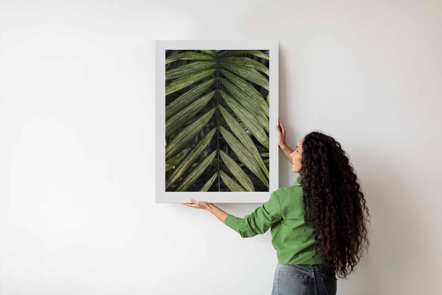 Poster Exotische Palmblätter Rahmen Hölzern Farbe Natürlich