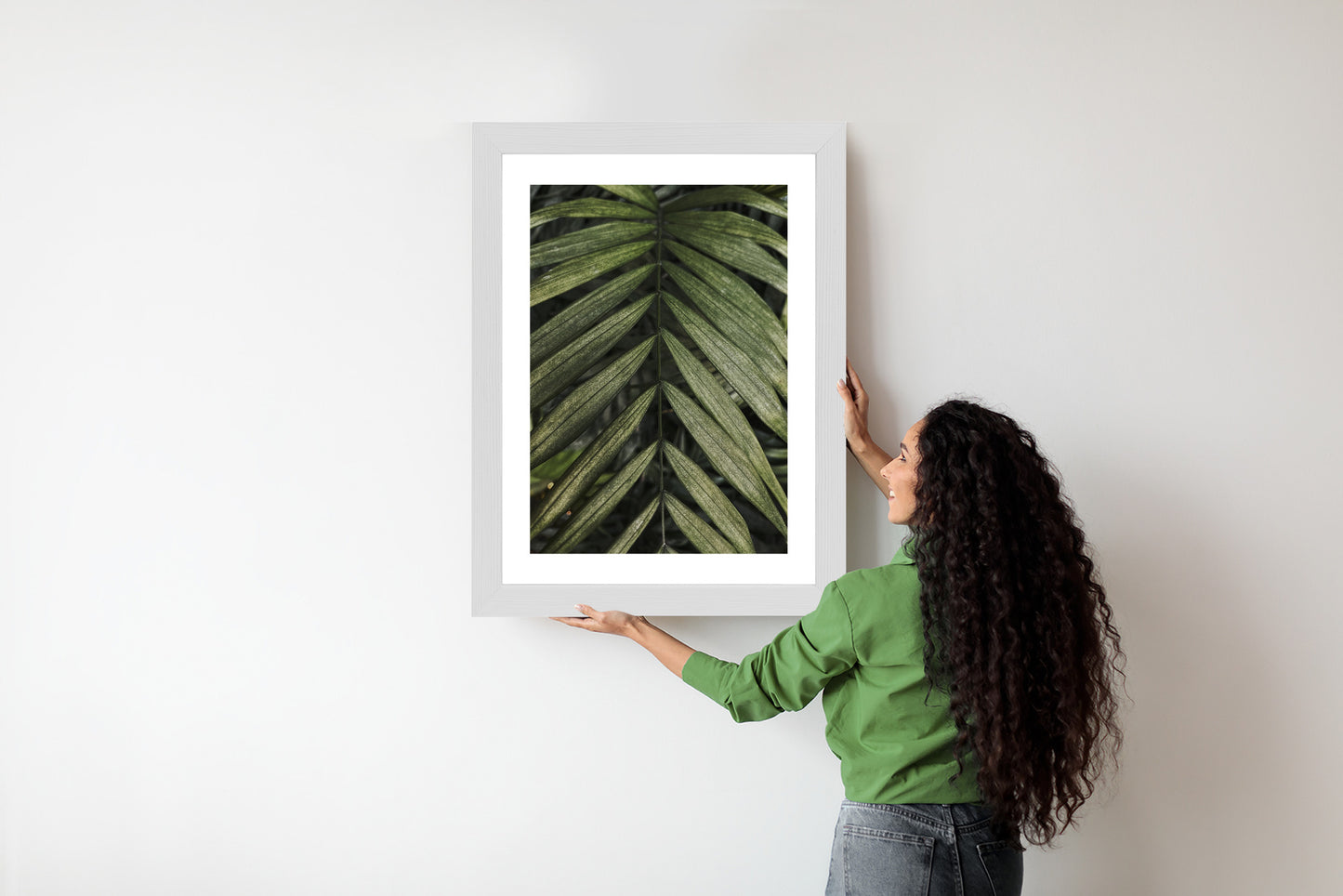 Poster Exotische Palmblätter Rahmen Hölzern Farbe Natürlich