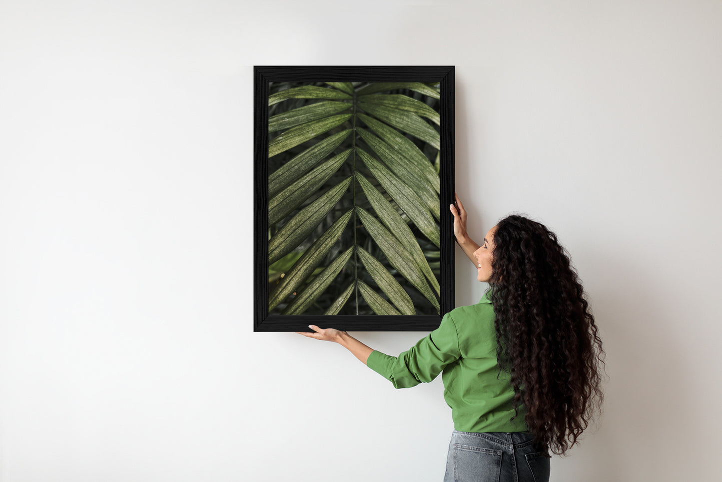 Poster Exotische Palmblätter Rahmen Hölzern Farbe Natürlich