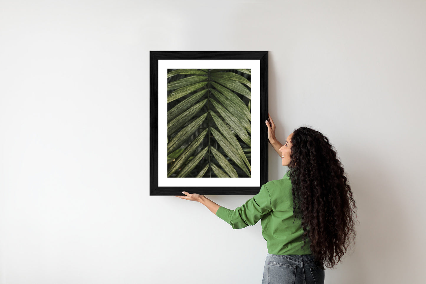 Poster Exotische Palmblätter Rahmen Hölzern Farbe Natürlich