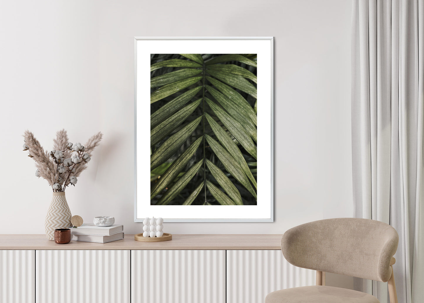 Poster Exotische Palmblätter Rahmen Hölzern Farbe Natürlich