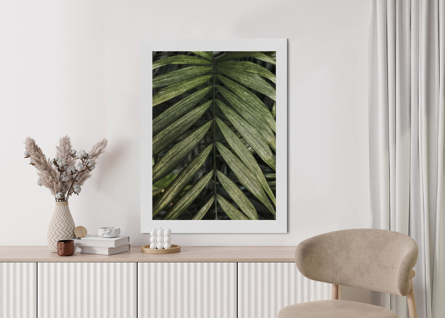 Poster Exotische Palmblätter Rahmen Hölzern Farbe Natürlich