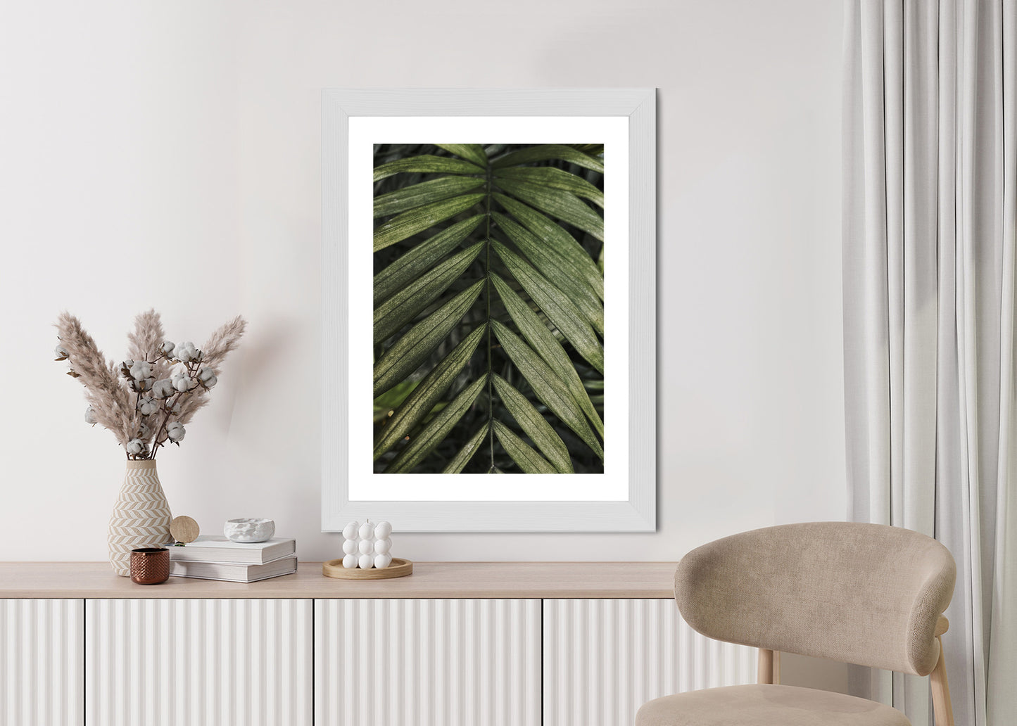 Poster Exotische Palmblätter Rahmen Hölzern Farbe Natürlich