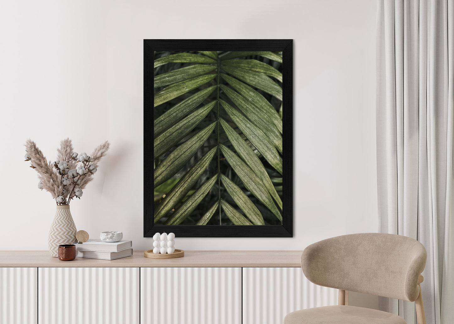 Poster Exotische Palmblätter Rahmen Hölzern Farbe Natürlich