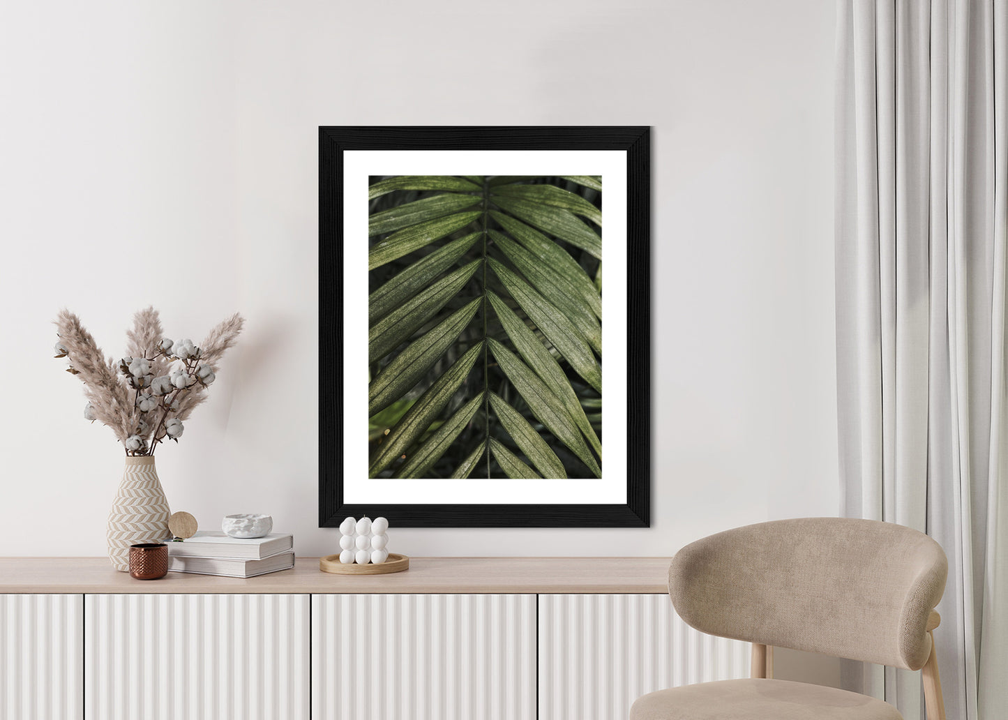 Poster Exotische Palmblätter Rahmen Hölzern Farbe Natürlich