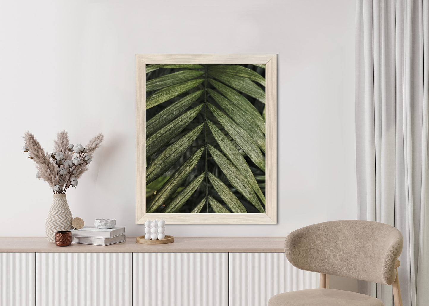 Poster Exotische Palmblätter Rahmen Hölzern Farbe Natürlich