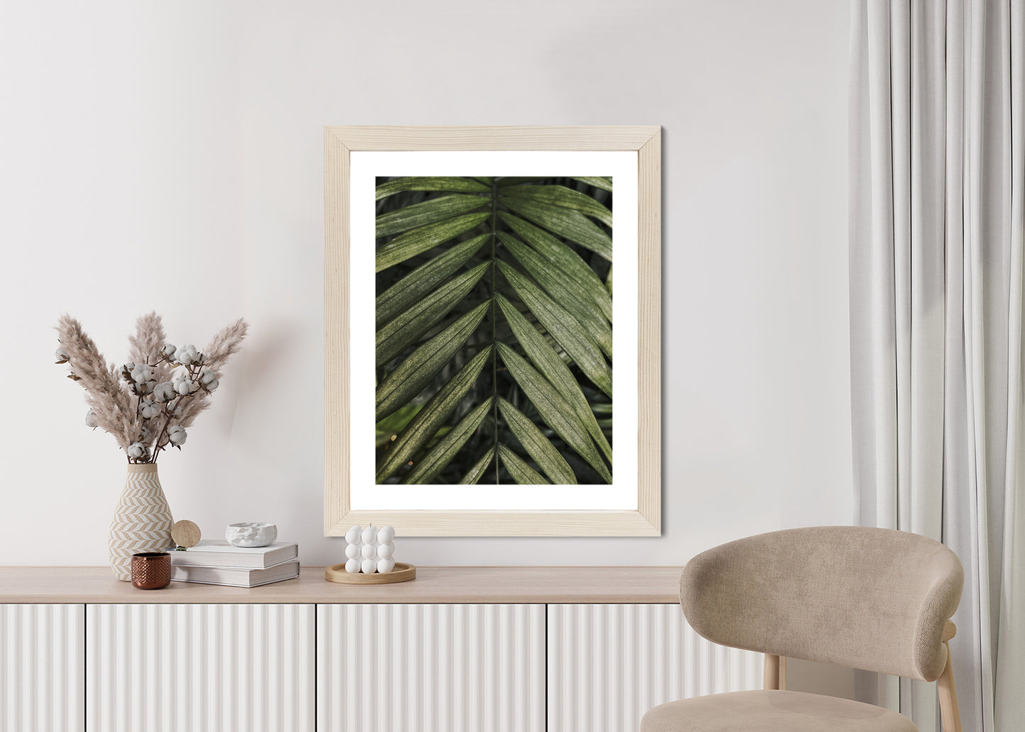 Poster Exotische Palmblätter Rahmen Hölzern Farbe Natürlich