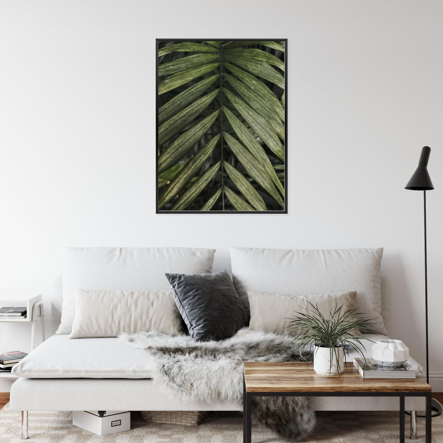 Poster Exotische Palmblätter Rahmen Hölzern Farbe Natürlich