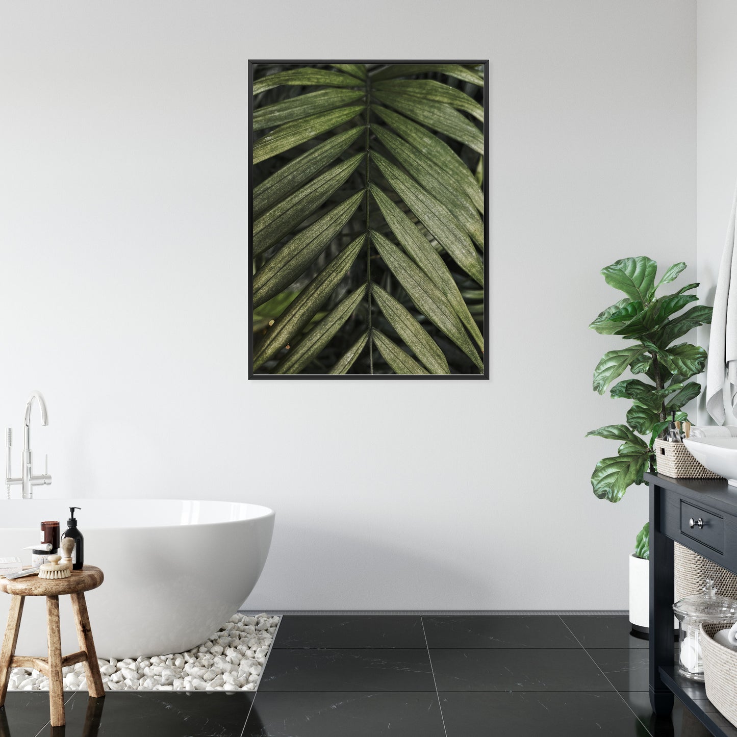 Poster Exotische Palmblätter Rahmen Hölzern Farbe Natürlich