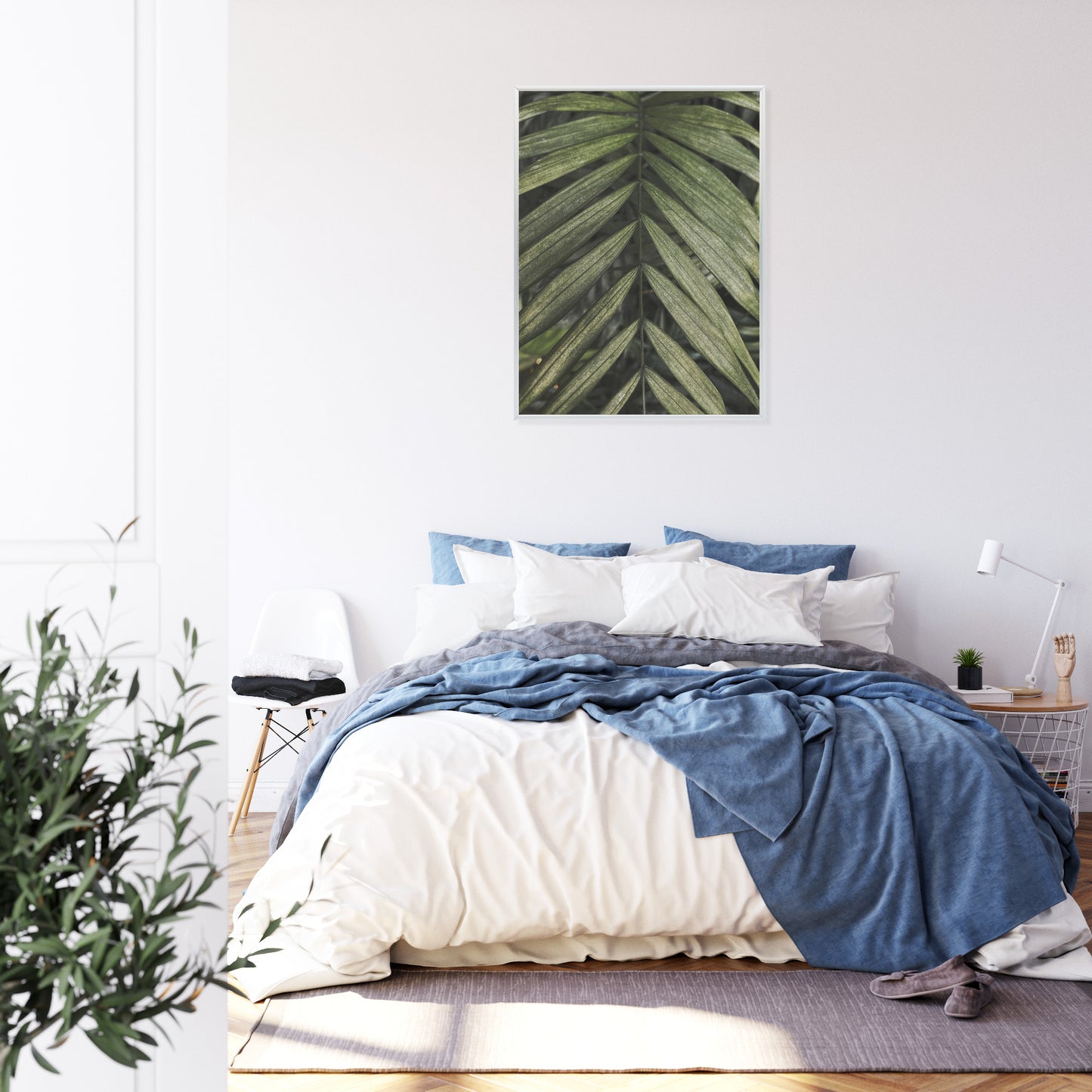 Poster Exotische Palmblätter Rahmen Hölzern Farbe Natürlich
