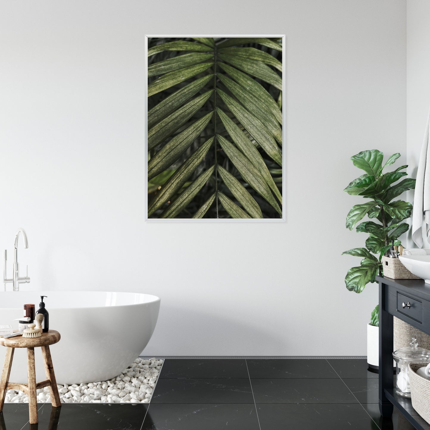 Poster Exotische Palmblätter Rahmen Hölzern Farbe Natürlich