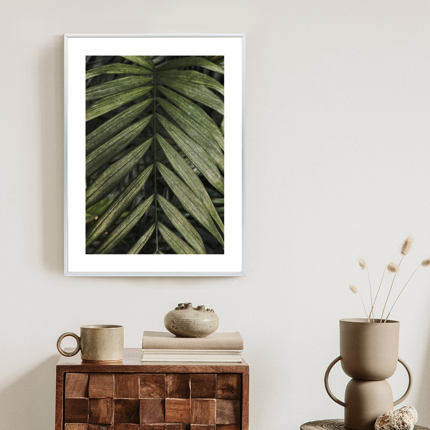 Poster Exotische Palmblätter Rahmen Hölzern Farbe Natürlich
