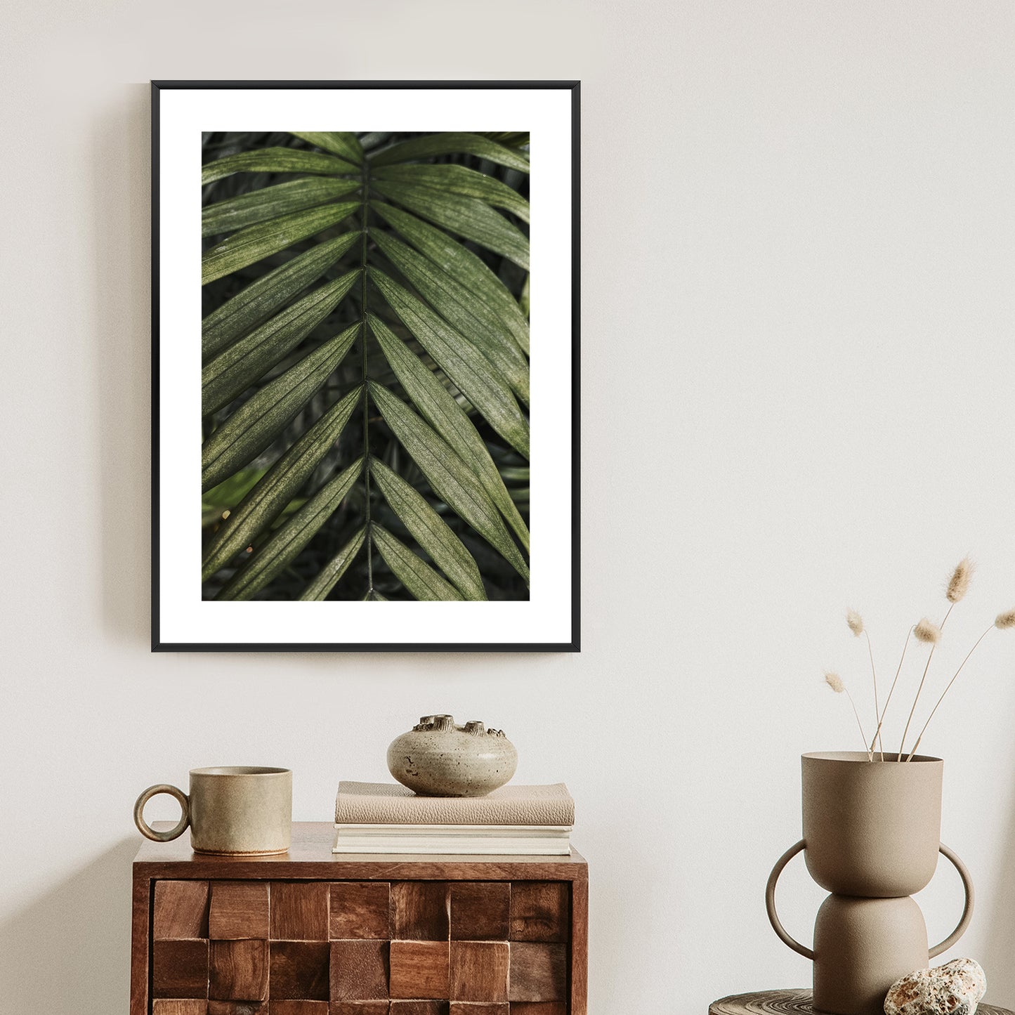 Poster Exotische Palmblätter Rahmen Hölzern Farbe Natürlich