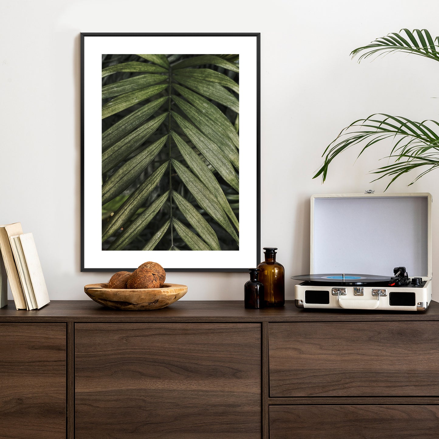 Poster Exotische Palmblätter Rahmen Hölzern Farbe Natürlich