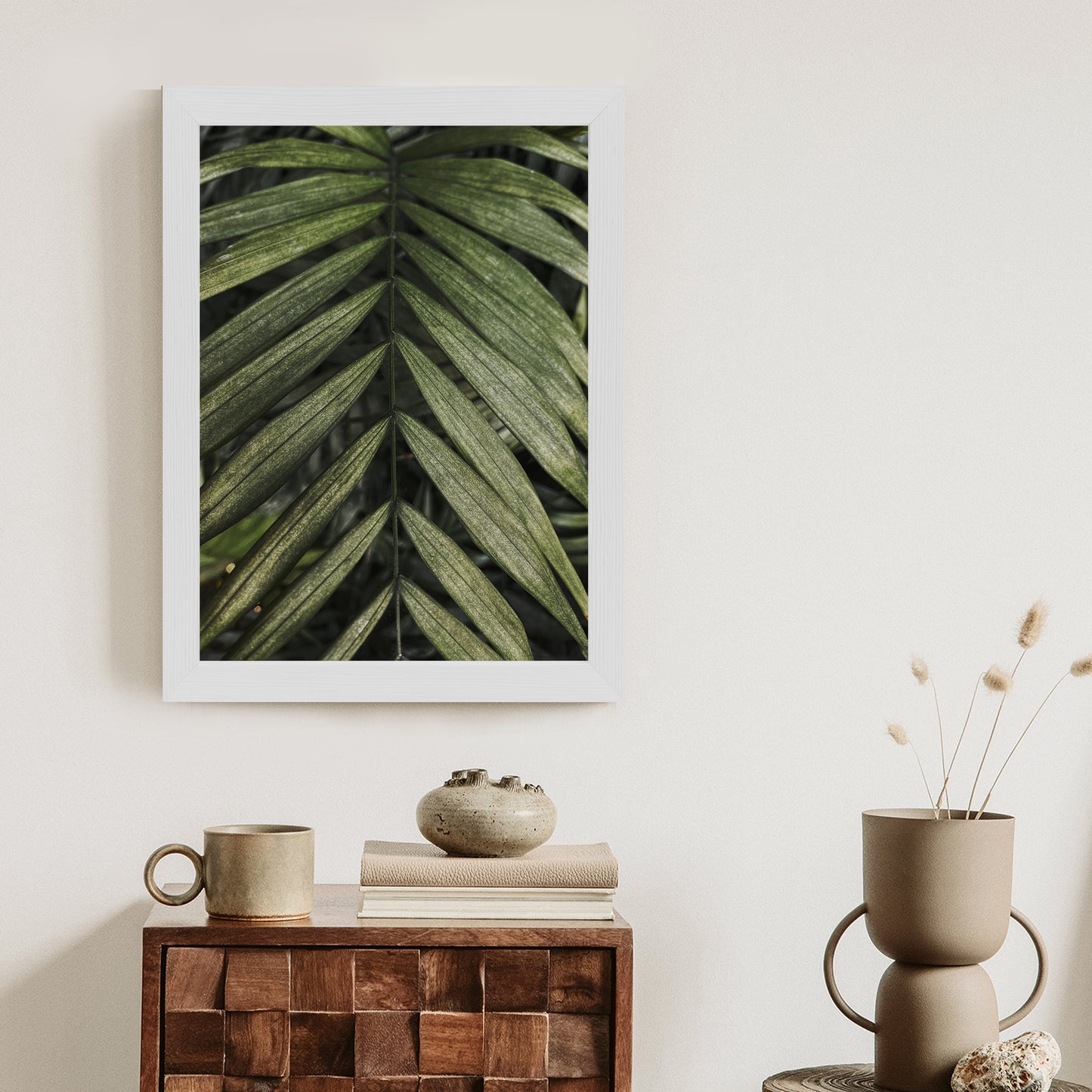 Poster Exotische Palmblätter Rahmen Hölzern Farbe Natürlich